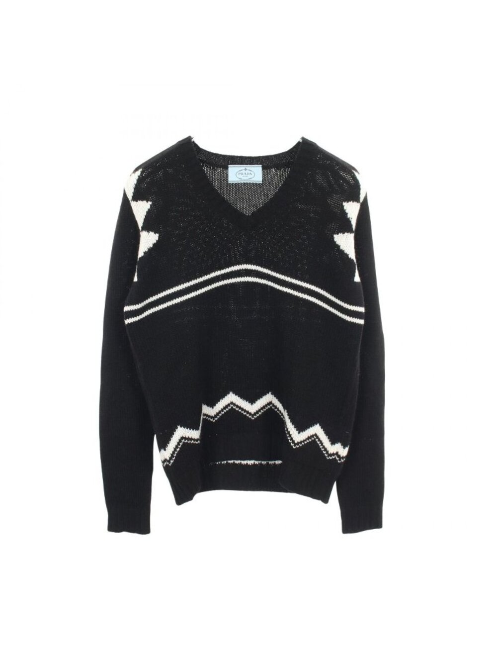 Prada Knit V-neck Black White Cashmere Sweater